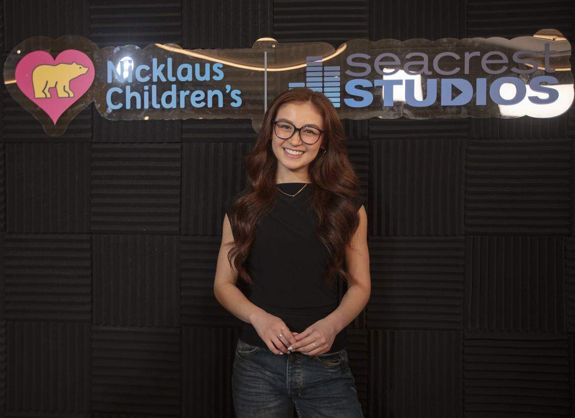 Anna Cathcart, star of Netflix’s series “XO, Kitty,” arrives on the red carpet for the Nicklaus Children’s Hospital Seacrest Studio grand opening on Tuesday, Dec. 9, 2025, at Nicklaus Children’s Hospital in Miami.