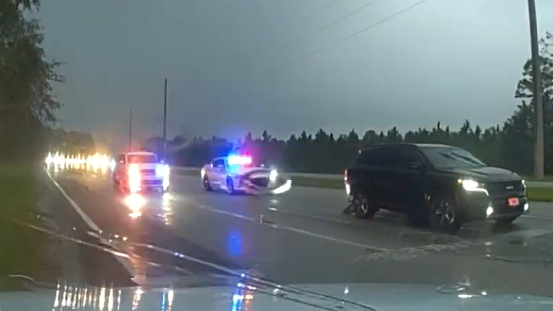 This dash cam video clip shows multiple patrol vehicles were following the suspect as he lead a 3 mph chase on U.S. Route 1 near Bunnell, Florida.
