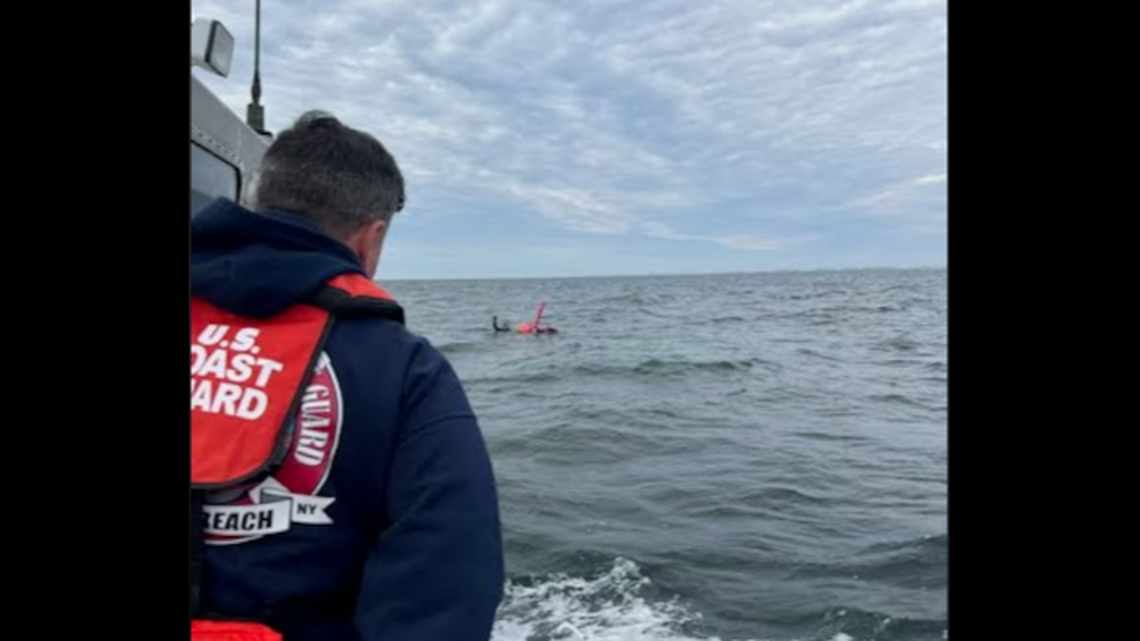 Three mariners visiting an 1888 shipwreck in the Atlantic Ocean discovered too late their boat was rapidly sinking, leading to them being left adrift three miles off the coast of New York, according to the U.S. Coast Guard.