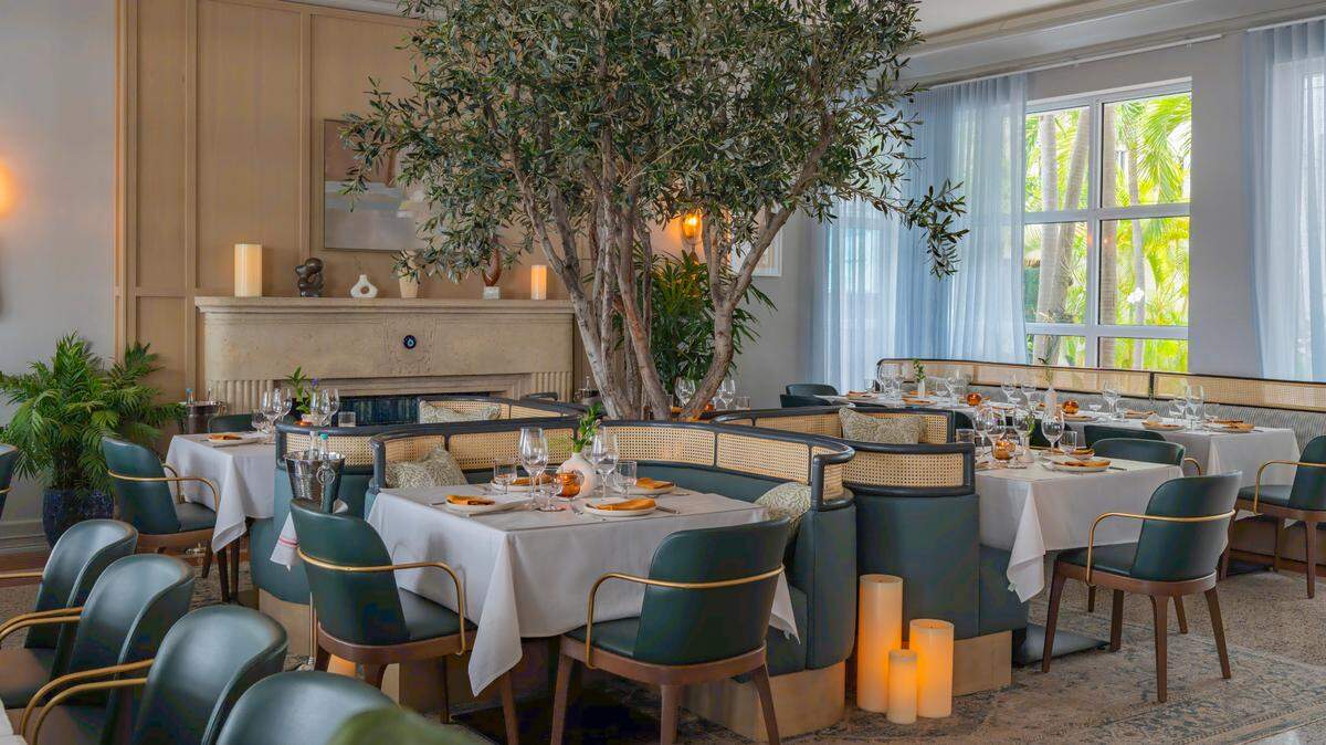 The dining room at Cleo, now open in The Balfour Hotel in Miami Beach.