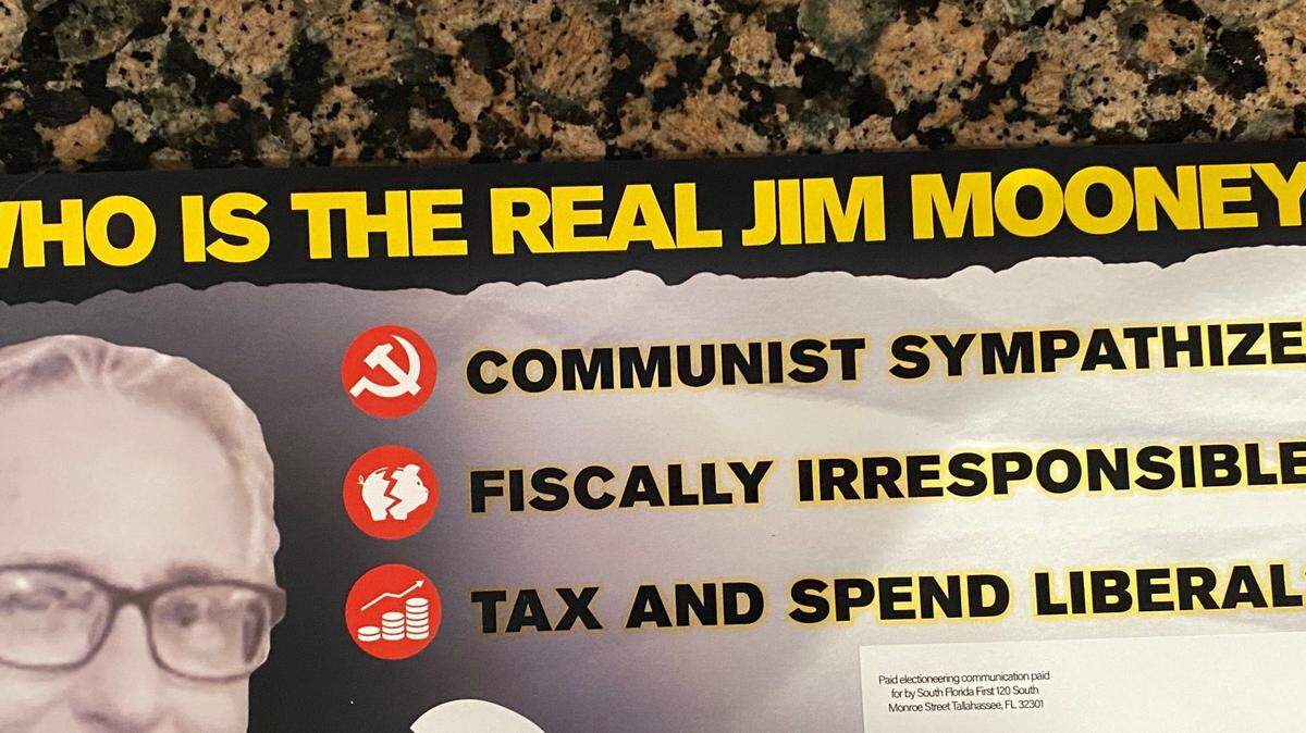Several attack mailers like this one suggesting District 120 Republican state House candidate Jim Mooney may be a communist sympathizer were sent to voters the week of Aug. 7, 2020.