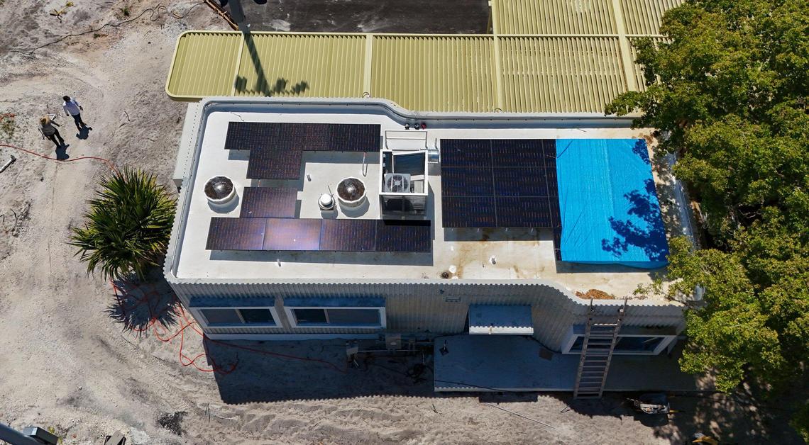 The new tennis facility is powered by solar panels at Bayshore Park on Miami Beach. With 19.4 acres of open space, the park was designed for resiliency and sustainability for the city. Bayshore Park is also designed to use the park’s lake as stormwater retention for the neighborhood’s watershed, thereby reducing demand on the island’s “gray” infrastructure while improving water quality through natural filtration. The lake will also contribute to habitat biodiversity within the urban environment while meeting the recreational needs of the Miami Beach community on Thursday, May 15, 2025.