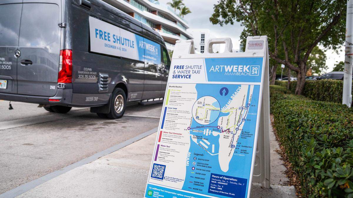 Free art shuttles take visitors and residents to and from the Miami Beach Convention Center, where Art Basel Miami Beach is held.