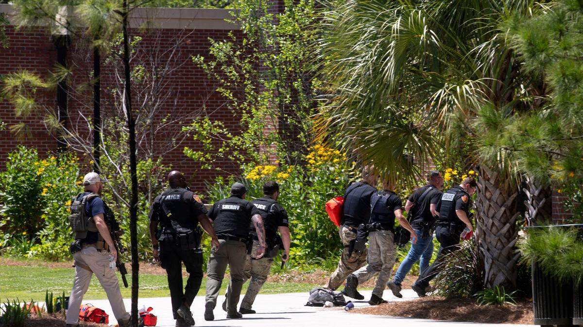 Law enforcement on FSU campus after a mass shooting occurred Thursday, April 17, 2025.
