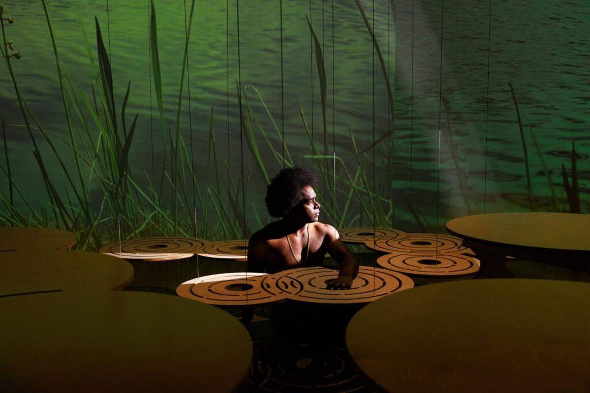A video projection of Arturo Arrechea skipping stones at Tropical Park is part of the multi-media installation “Bare Tool” (“Herramienta desnuda”) at Locust Projects through Thursday, Jan. 23.