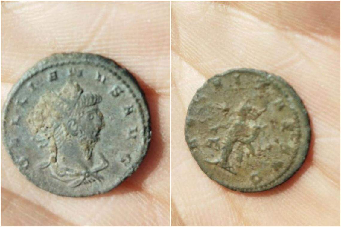 The front and back of the Roman coin another student found.