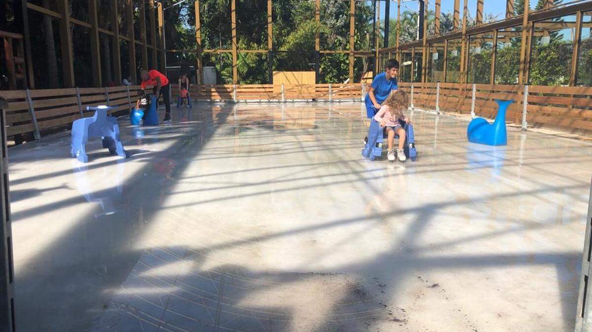 Once the sun got high in the sky, this ice skating rink turned to slush. Then a puddle. Sad.