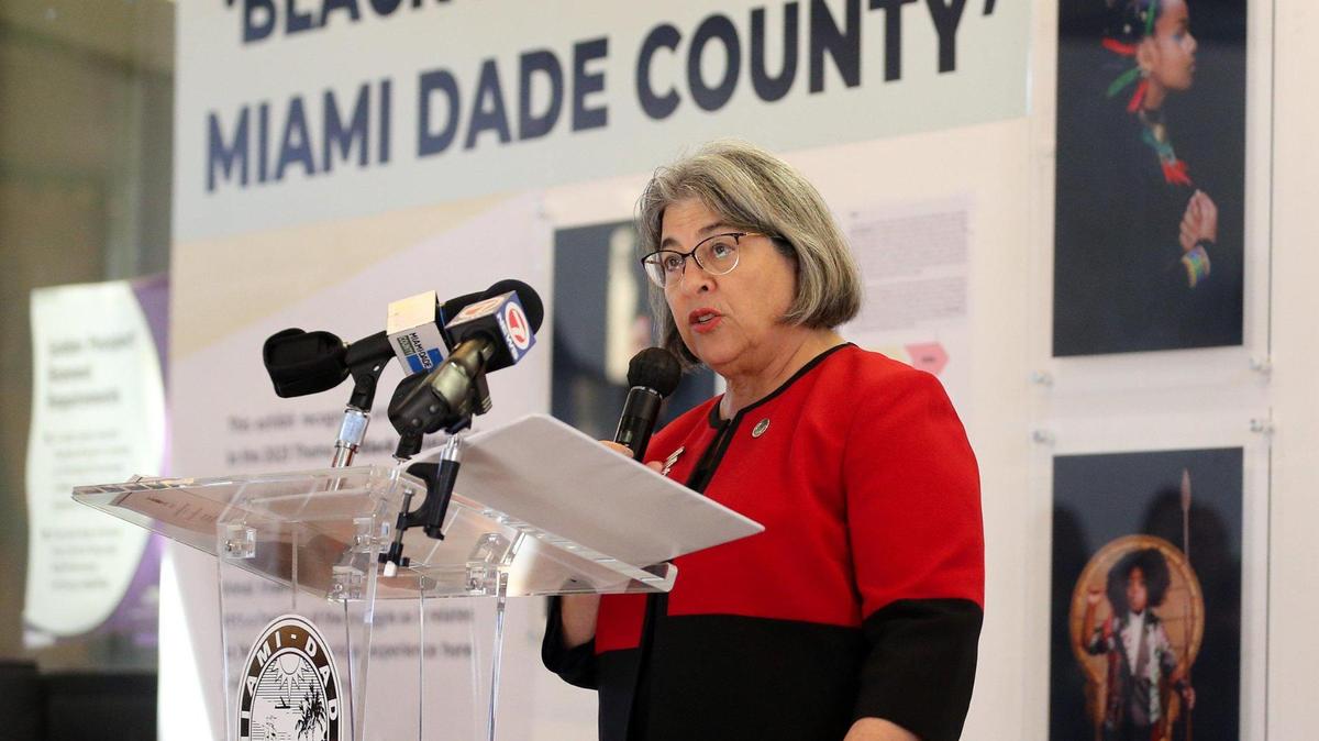 Miami-Dade Mayor Daniella Levine Cava speaks during the unveiling of Black Resistance: Miami Dade County, an exhibit on display during Black History Month at the Stephen P. Clark Center on Friday, Feb. 3, 2023.