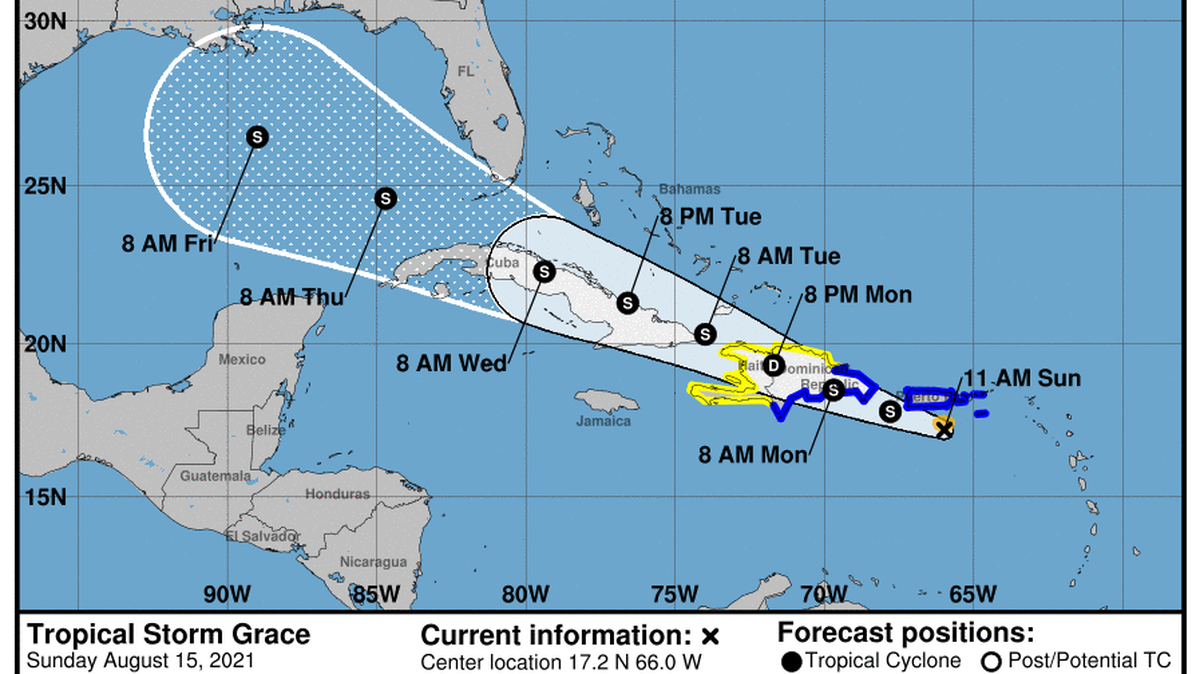 Tropical Storm Grace, 11 a.m. Sunday