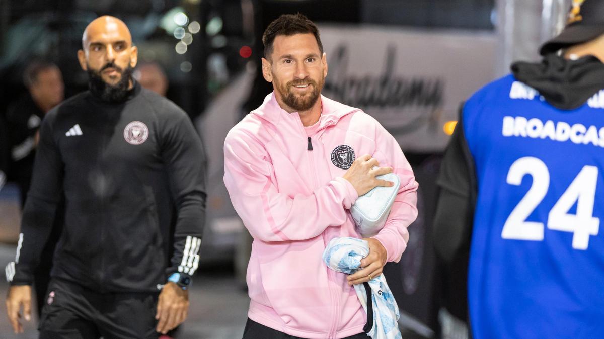 Inter Miami forward Lionel Messi (10) arrives to Chase Stadium before the start of his MLS season opener against Real Salt Lake on Wednesday, Feb. 21, 2024, in Fort Lauderdale, Fla.