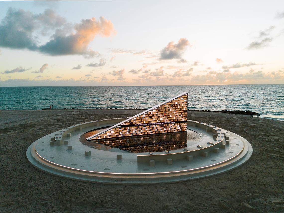 Nonprofit Faena Art commissioned “Library of Us” by British artist Es Devlin for Miami Art Week. The artwork is a rotating library of books that have influenced Devlin’s life and career.