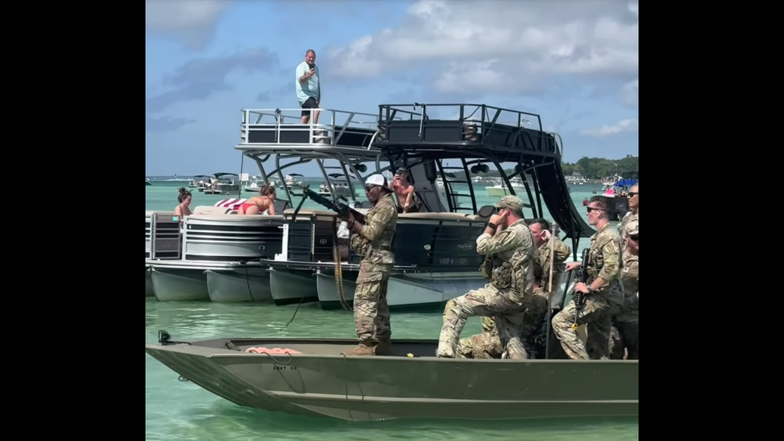 There are multiple videos on social media showing the soldiers were firing from at least two different boats as they circled waters off Crab Island in the Florida Panhandle