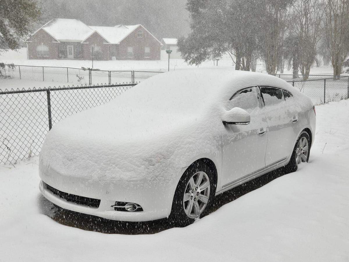 Danny and Cathy Womack of Pea Ridge, Florida, in the Pensacola area, shared this photo of their property as 9 inches of snow began falling on their community on Jan. 21, 2025.