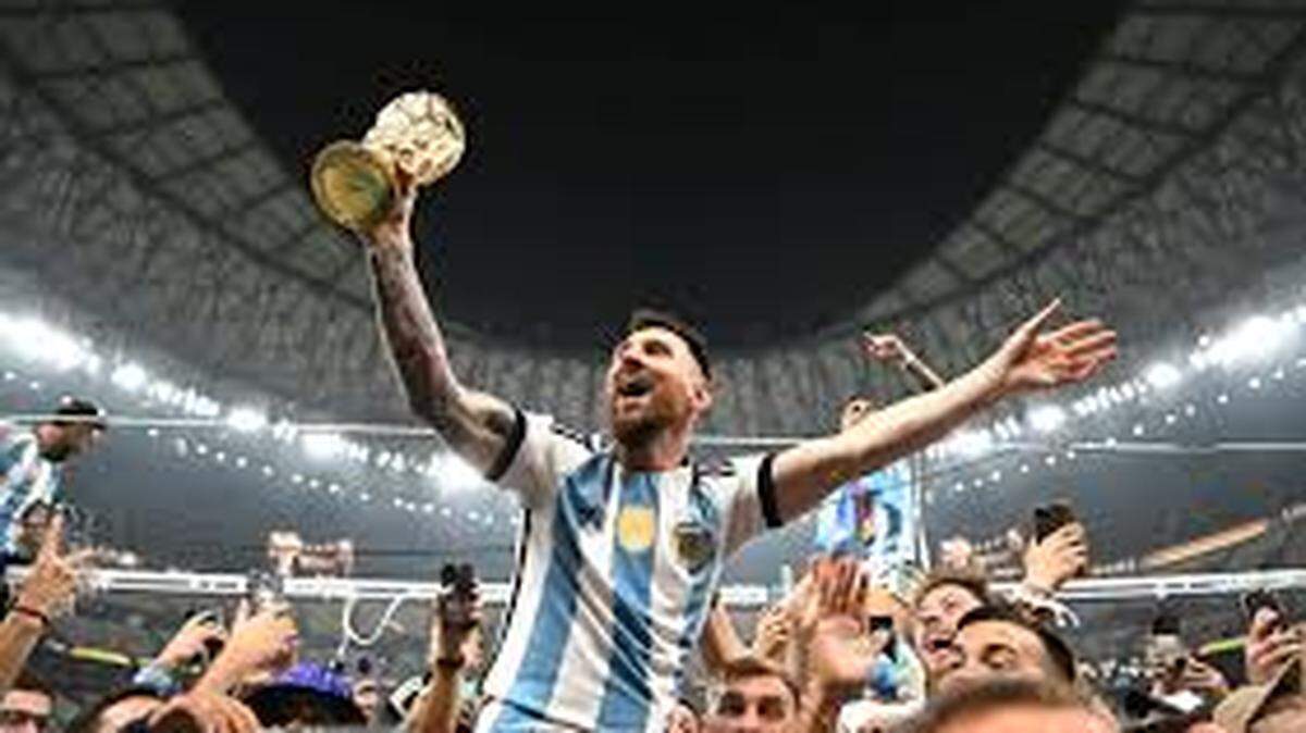 Lionel Messi celebrates leading Argentina to the 2022 World Cup championship.
