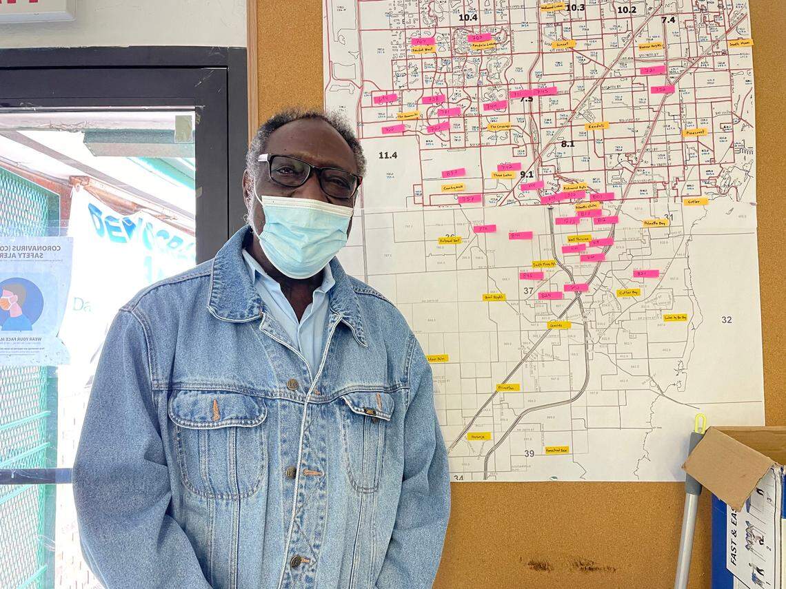 Wilbur Bell, 81, standing at the Miami-Dade Democrats office in Perrine near Bell’s Plaza on Jan. 29, 2021. Bell is a longtime leader in his community and businessman who is helping spread the word to local seniors about the importance of getting the vaccine against COVID-19. He got vaccinated at Second Baptist Church in Richmond Heights.