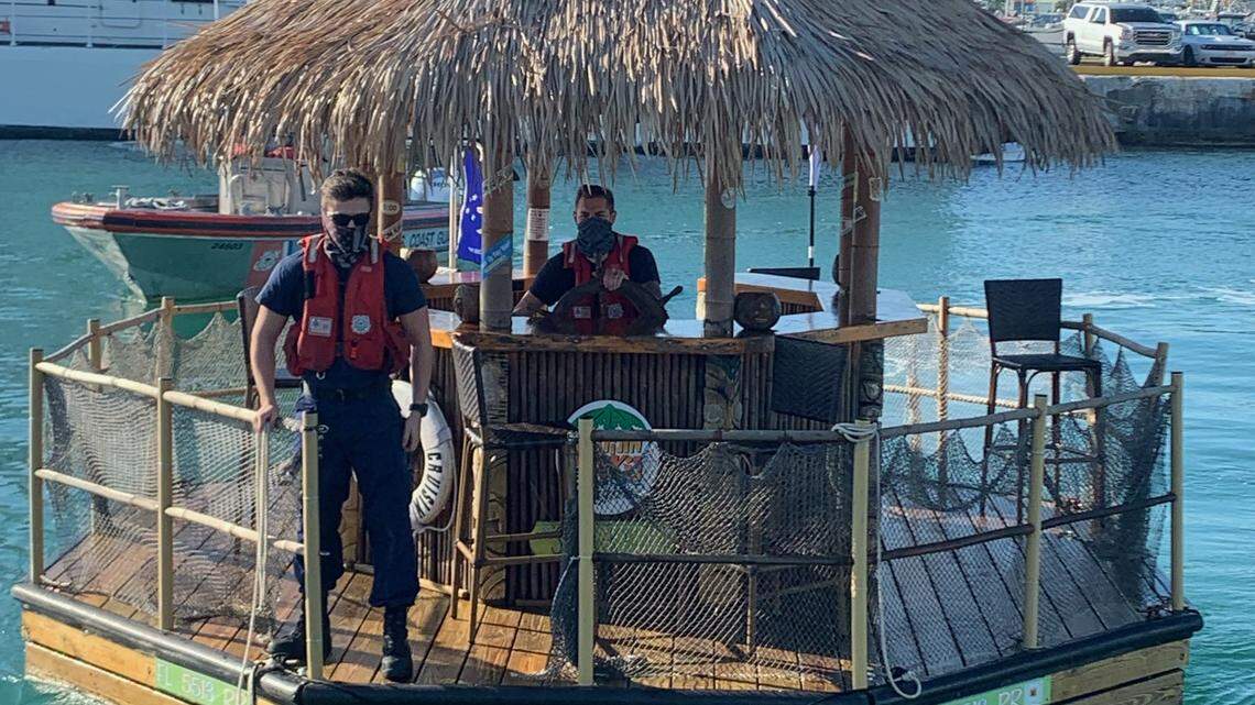 The U.S. Coast Guard found a stolen tiki hut boat off Key West on Jan. 13, 2021. A man was alone on the boat and taken to jail.