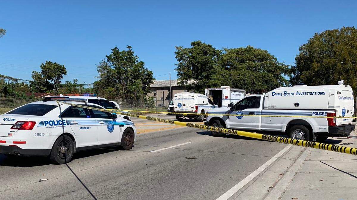 The scene near Northwest 28th Street and 22nd Avenue in Miami, where a man was shot Thursday morning