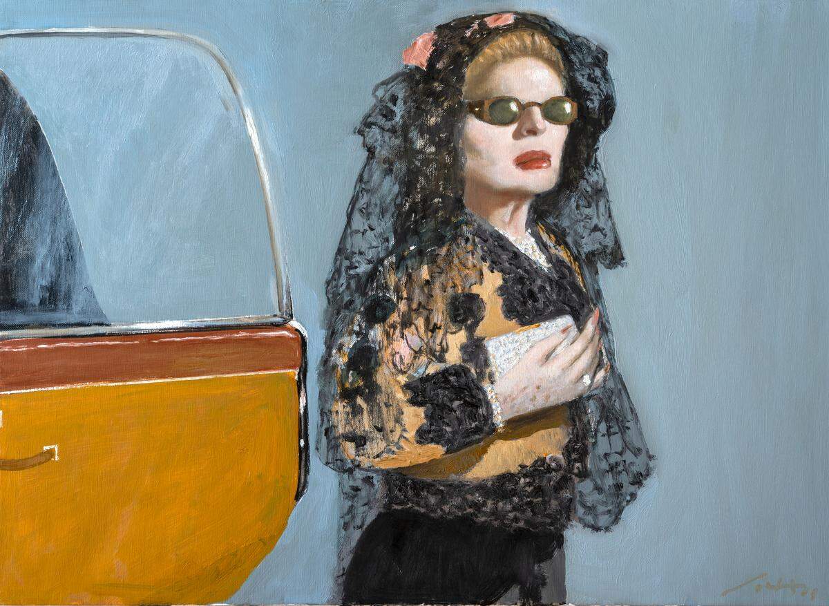 “Piety,” 2018, is part of the retrospective of work by Julio Larraz at the Coral Gables Museum through April 30, 2022.