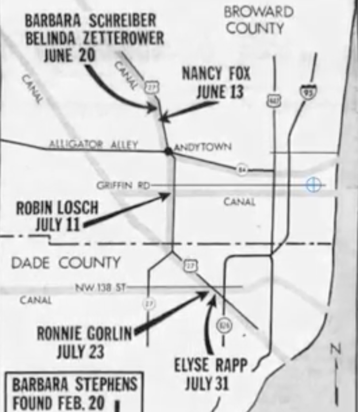A map of where other murdered women were found at the time.