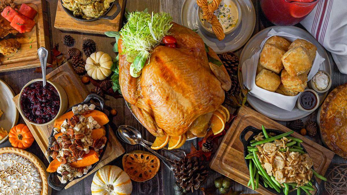 Miami-Dade County is anticipated to have sunshine all day on Thanksgiving. Above: Turkey, biscuits, squash and more are on the holiday menu at Yardbird South Beach.