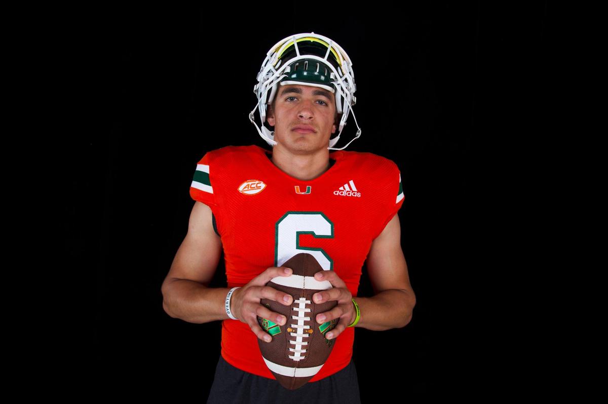 University of Miami freshman quarterback Jake Garcia, who will wear jersey No. 13 (not the No. 6 shown) for the Hurricanes, enrolled early so he could participate in 2021 spring football.