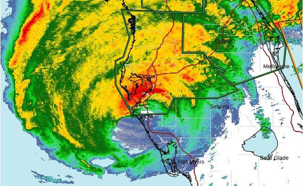 A radar image captured Hurricane Milton just before it came ashore in Sarasota.