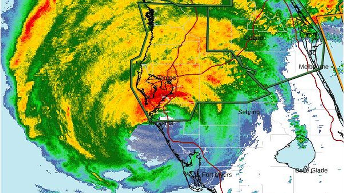 A radar image captured Hurricane Milton just before it came ashore in Sarasota late Wednesday night.