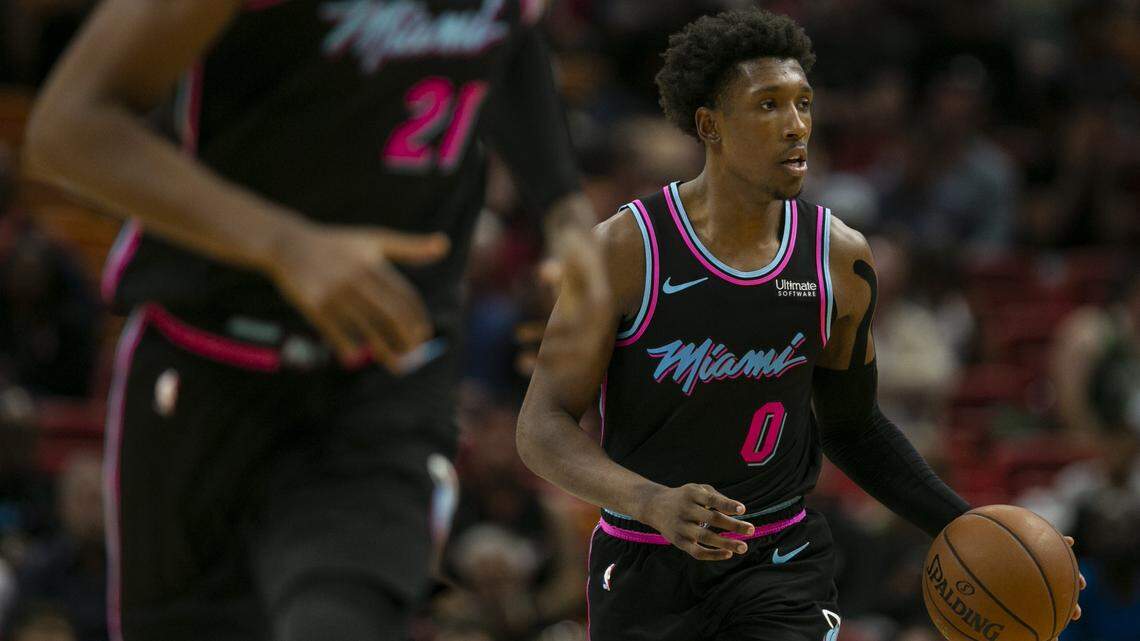 Miami Heat guard Josh Richardson (0) looks to pass the ball in the third quarter as the Heat host the Milwaukee Bucks at the AmericanAirlines Arena on Saturday, Dec. 22, 2018.