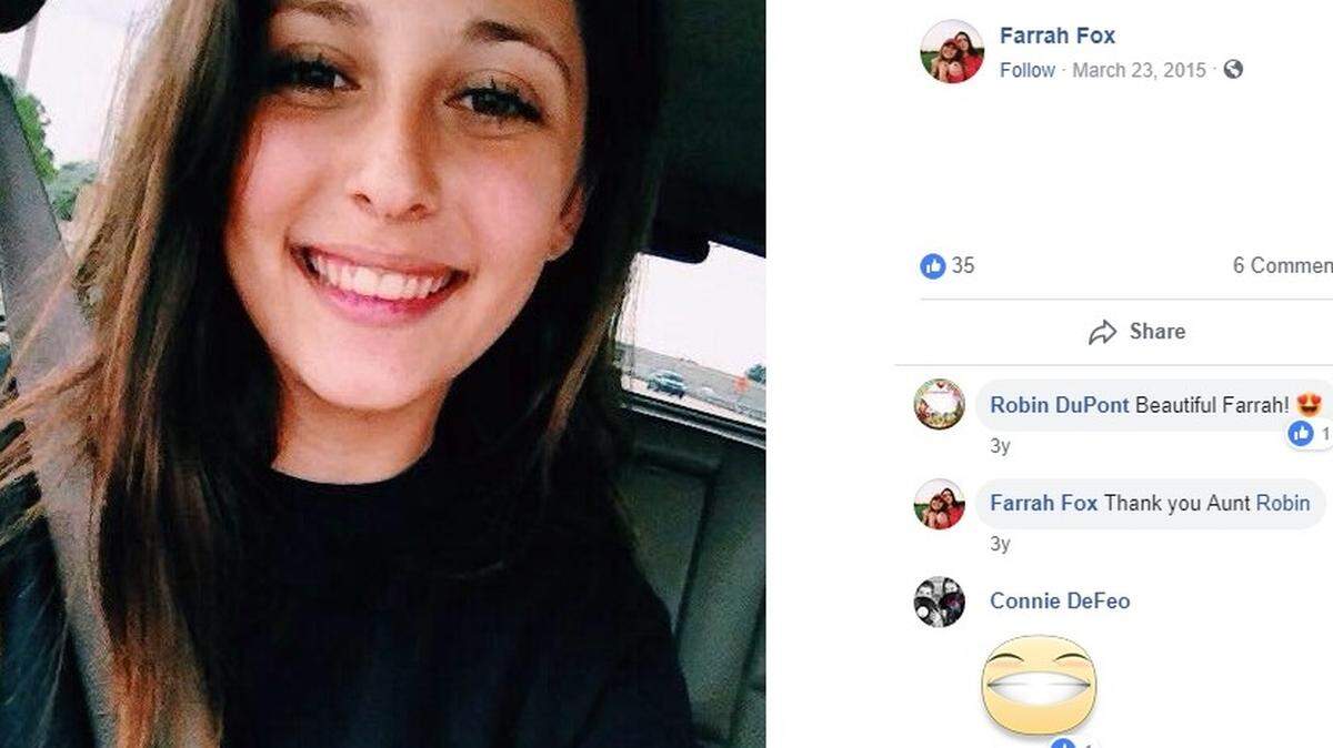 Facebook photo of Farrah Fox, the University of Central Florida student who was injured in a car crash on July 15, 2018,when an off-duty Palm Beach County sheriff’s deputy hit the car she was in.