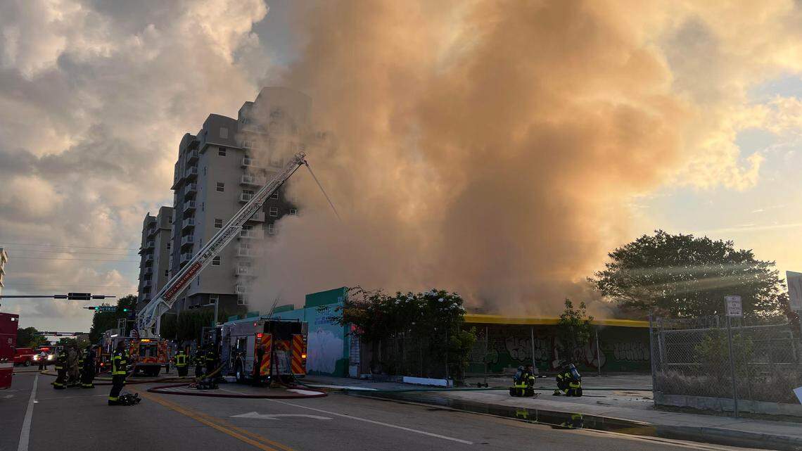 A massive fire broke out at a lumber warehouse in Miami early Friday morning, causing a major emergency response.