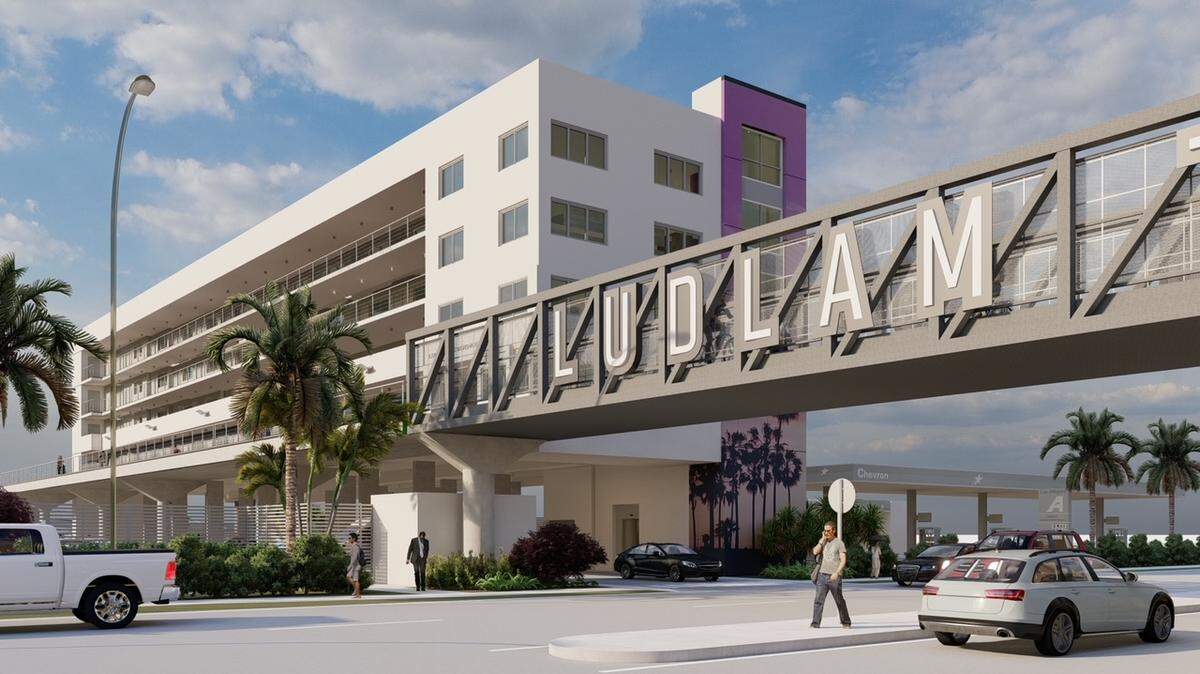Esta representación de Ludlam Trail Towers muestra el puente peatonal entre los dos edificios de apartamentos para adultos mayores que se están construyendo a lo largo de Ludlam Trail en Coral Terrace.