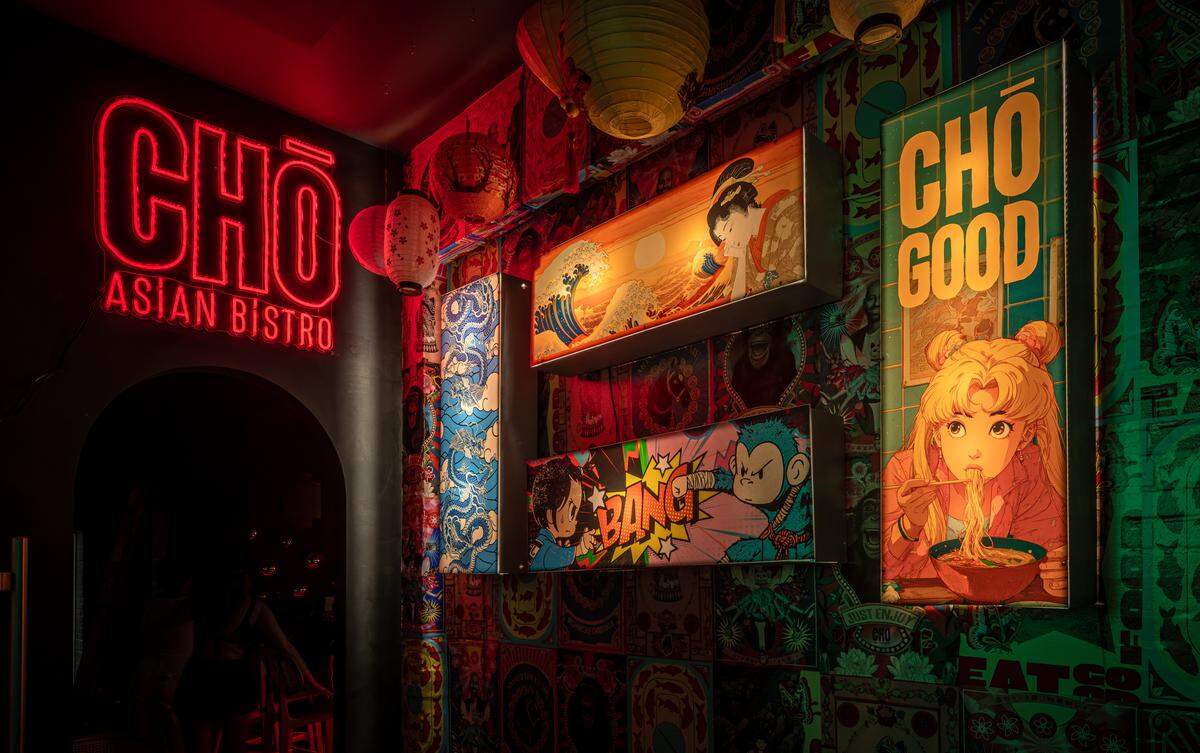 Signs at Cho Funky Asian Bistro in Miami Beach.