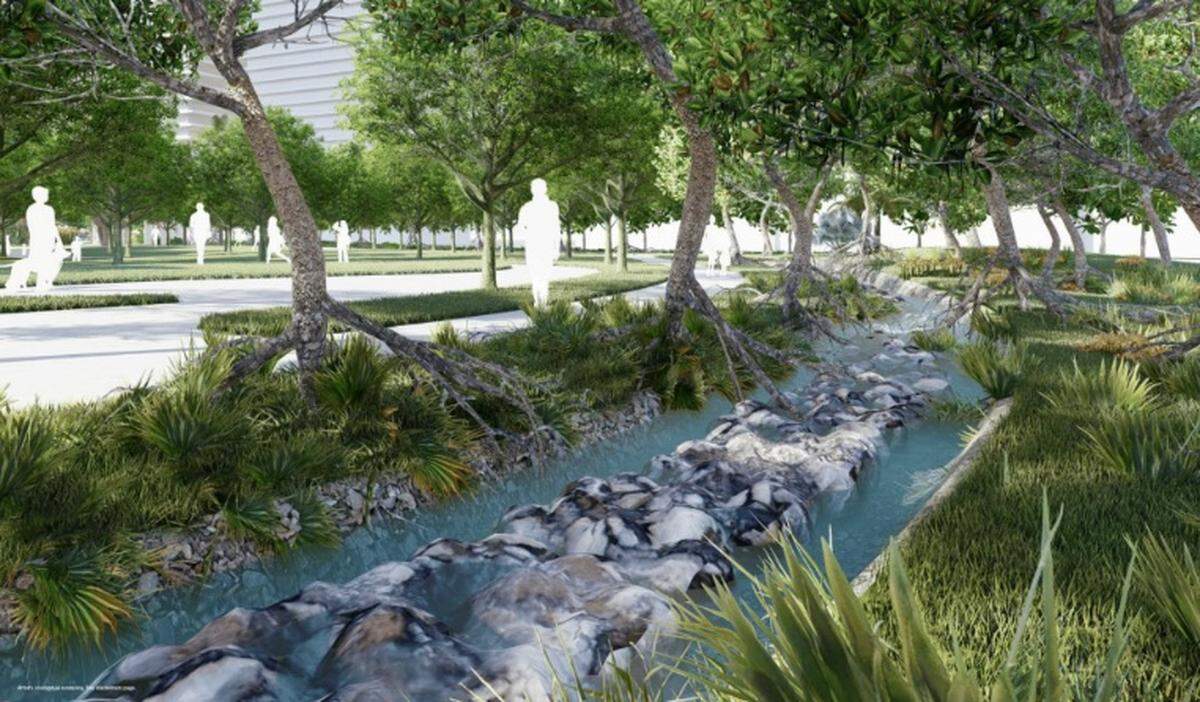 South Beach will soon get a 3-acre park after the City of Miami Beach and the developers of the 500 Alton Road project reached a settlement of a legal dispute. The park will feature climate resilient features, like a “dry river,” pictured above.