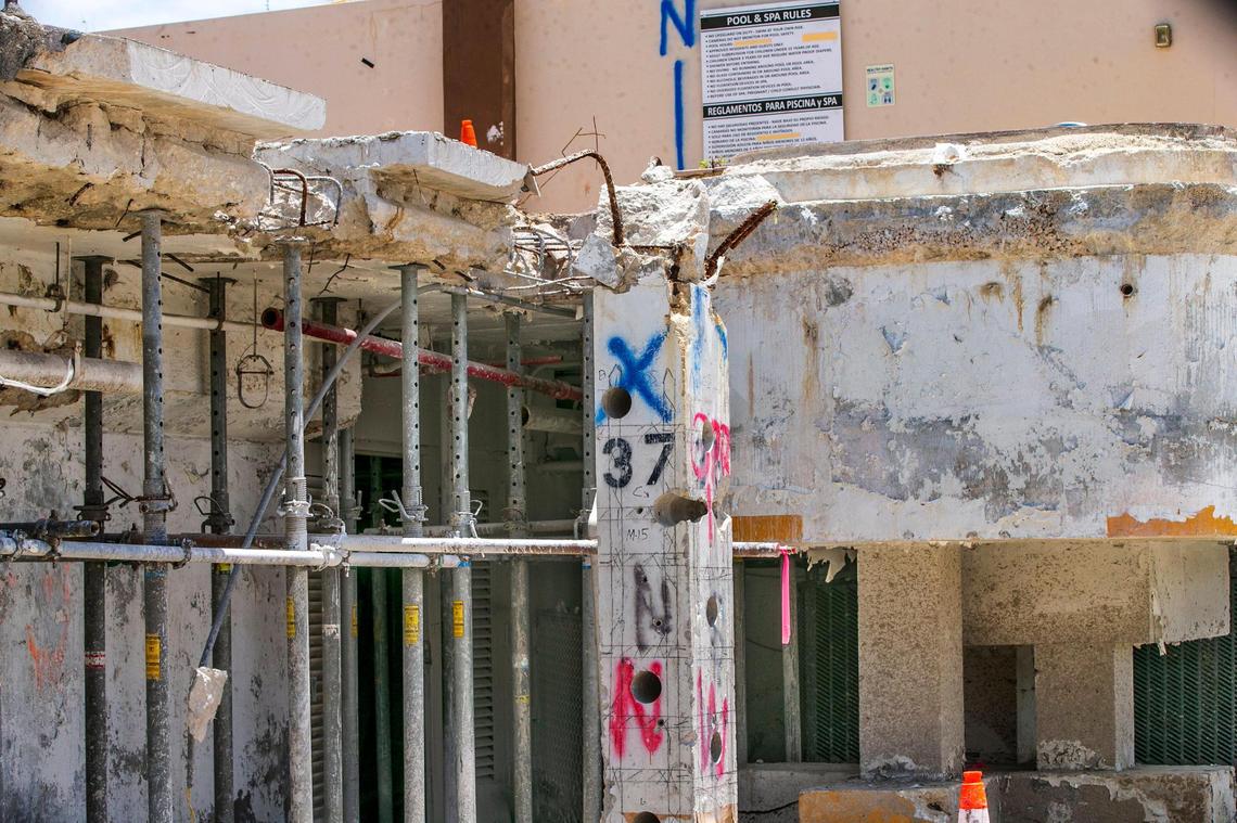 View of what remains of the pool bottom supporting beams photographed on June 3, 2022, at the site where the Champlain Towers South beachfront condominium collapsed.