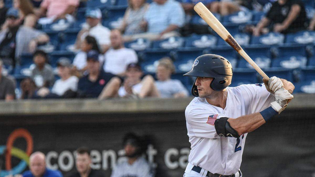 Miami Marlins outfielder prospect Kameron Misner bats for the Double A Pensacola Blue Wahoos on Saturday, Sept. 11, 2021.