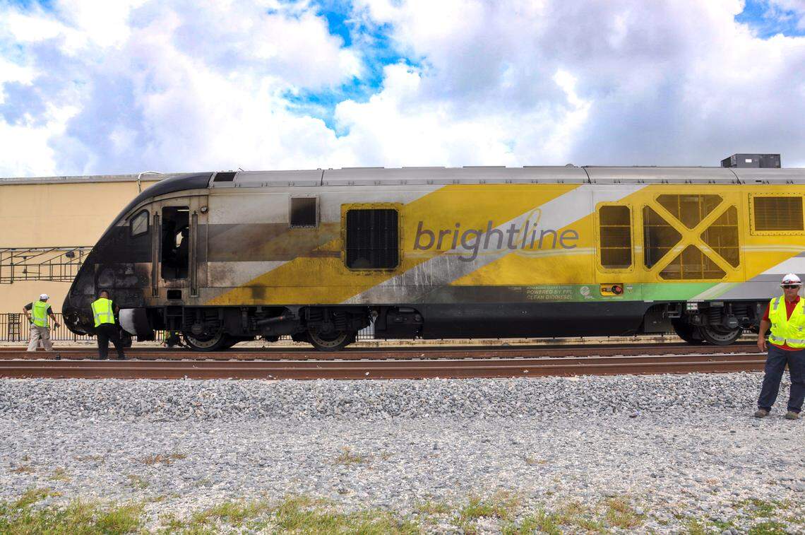 A Brightline train was charred after a fiery crash in Oakland Park in September 2019.