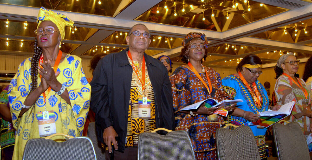 From left, 2017 Martin de Porres recipients Lenora Gardner, Charles and Dr. Constance Thornton; and luncheon participants Georgette Sargent and Valeria Jackman.