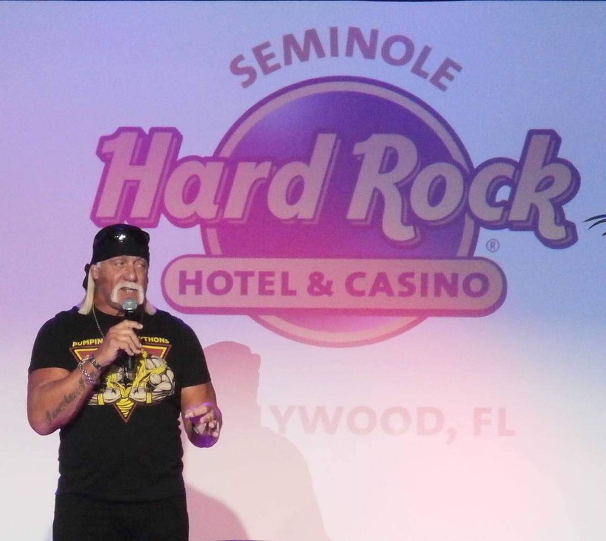 Hulk Hogan at Legends of the Ring in June 2018 at the Hard Rock Event Center at Seminole Hard Rock Hotel & Casino - Hollywood, FL. Hogan and Ric Flair, The Nature Boy (not pictured) were the headliners. WCW and WWE alum Eric Bischoff (pictured) was the host, and Hogan’s friend and manager Jimmy “Mouth of the South” Hart (not pictured) was the emcee.