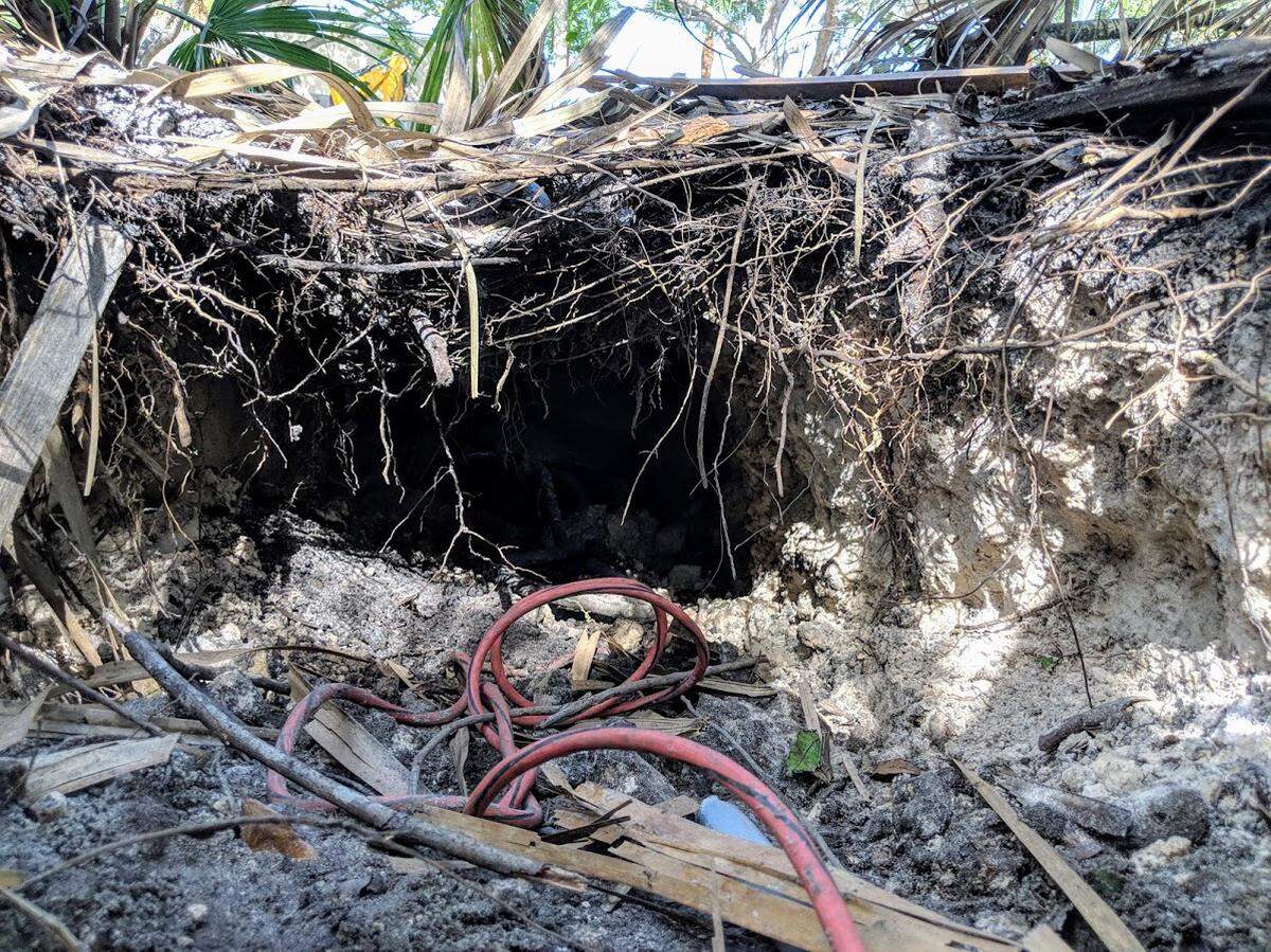 The tunnel’s entrance near the Chase bank branch and the extension cord a public works crew spotted, which led them to contact Pembroke Pines police.