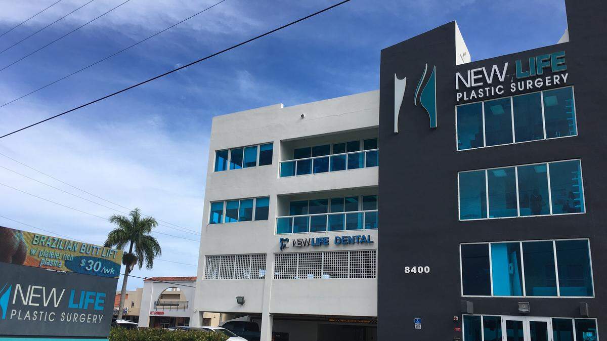 Dr. Harry Instiful practices at New Life Plastic Surgery at 8400 SW Eighth St. in Miami. Here, a sign outside the clinic advertises a popular surgical procedure known as a Brazilian butt lift at a financed price of $30 a week.
