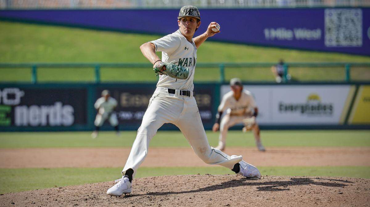 Westminster Christian’s Aaron Hernandez (7) pitches during the game against the North Broward Prep Eagles in the FHSAA Baseball Class 3A State Final at Hammond Stadium in Fort Myers, Florida on Wednesday, May 22, 2024.