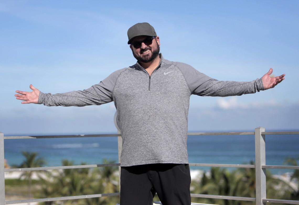 In 2018, radio host Dan Le Batard poses on the roof of The Clevelander Hotel in South Beach.