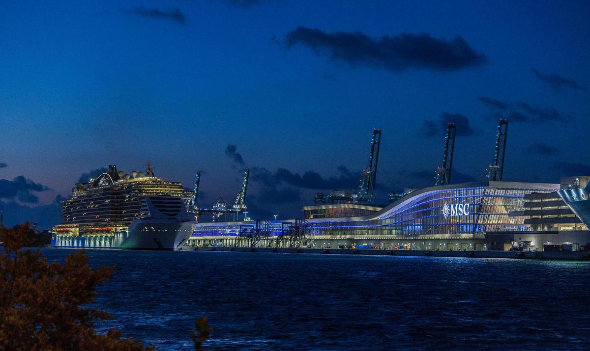 View of the MSC Seaside cruise ship docked at the new MSC Cruises’ Terminal AA, at PortMiami, officially inaugurated on Saturday April,05, which is the world’s largest cruise terminal, capable of accommodating three ships simultaneously and processing up to 36,000 guests daily, on Sunday April 06, 2025.