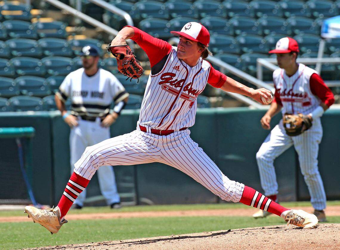Cardinal Gibbons pitcher Tim Manning (2) as they play Bishop Moore Catholic in the FHSAA Semi-Finals Class 5 Division at CenturyLink Sports Complex - Hammond Stadium in Fort Myers, Florida, Wednesday, May, 29, 2019.