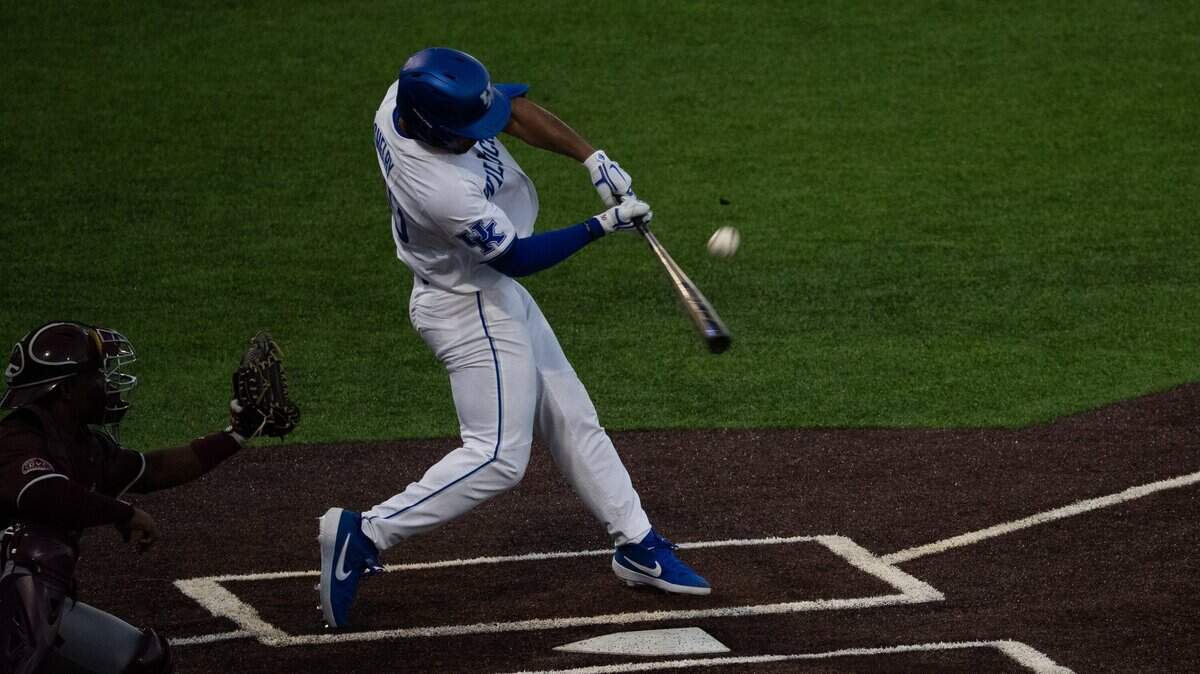 Kentucky Wildcats Jaren Shelby (30) connected with the ball as UK defeats EKU 7-3 in the inaugural baseball game in its brand new stadium Kentucky Proud Park on Tuesday Feb. 26, 2019 in Lexington, Ky.