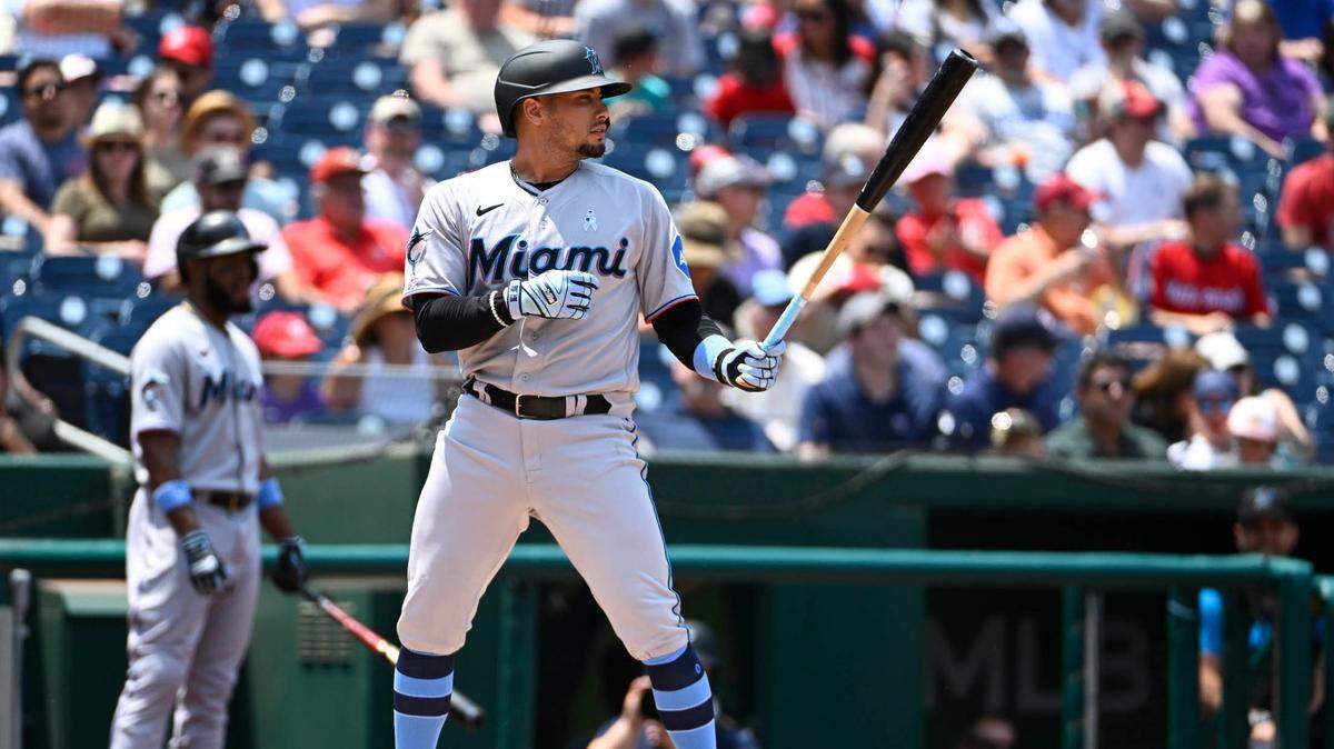 Miami Marlins shortstop Jacob Amaya (67) at bat against the Washington Nationals during the second inning at Nationals Park.