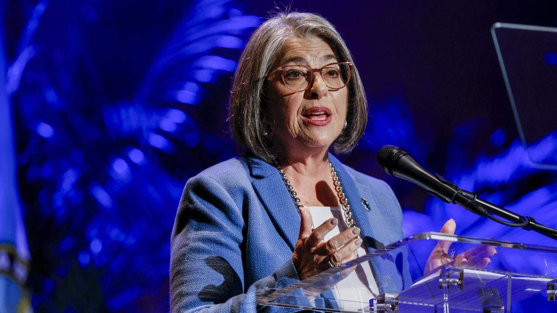 Miami-Dade Mayor Daniella Levine Cava delivers her 2026 State of the County Address at Florida Memorial University in Miami Gardens, Florida on Wednesday, January 28, 2026.