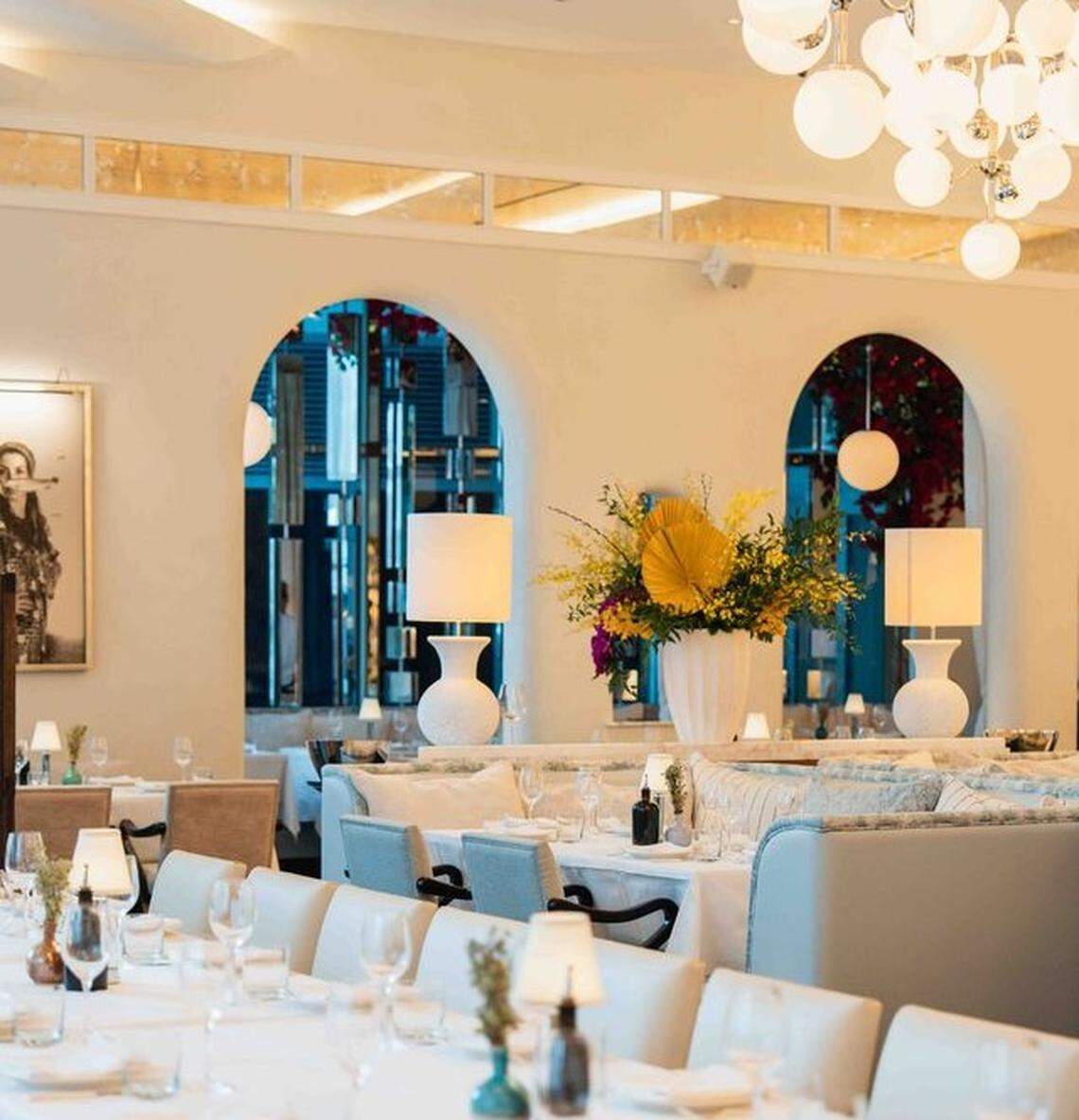 The dining room at Gaia Greek-Mediterranean restaurant in South Beach.