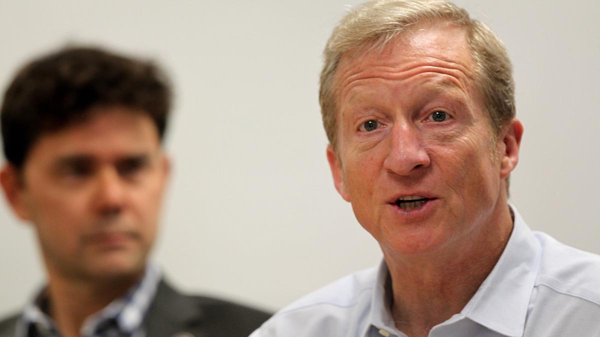 City of Miami Commissioner Ken Russell, left, joined billionaire Tom Steyer, founder of NextGen America, during a panel in 2018 to launch a voting drive in Florida and to talk about the importance of young people voting in the midterm election.
