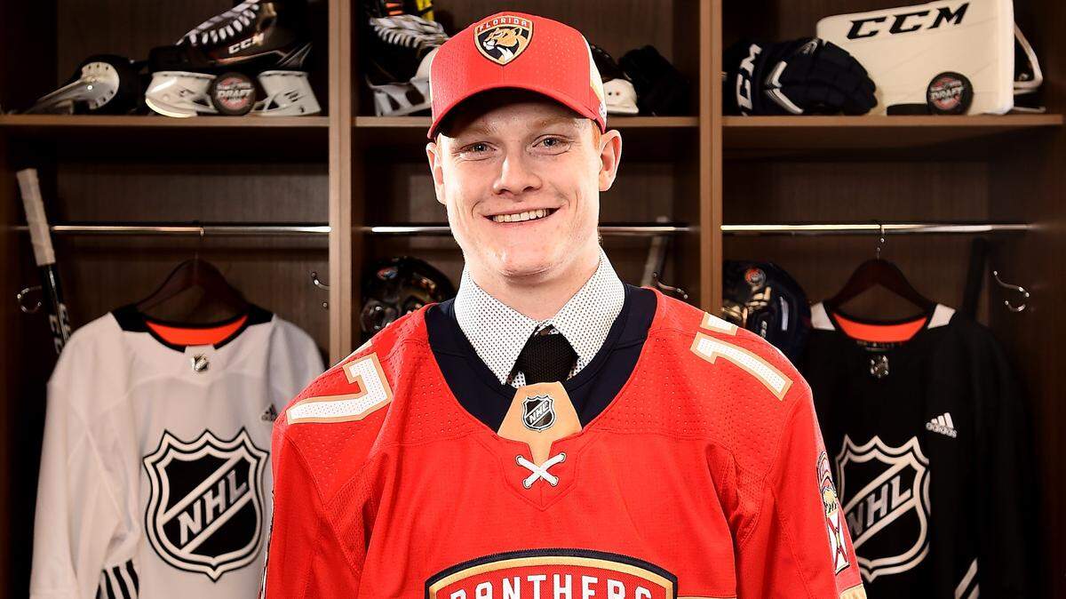 Owen Tippett poses for a portrait after being selected 10th overall by the Florida Panthers.